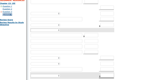 ISSIGNMENT RESUURLES Chapter 13: 191 Question 1 Question 2 Question 3 Question 4 Review Score Review Results by Study Objecti