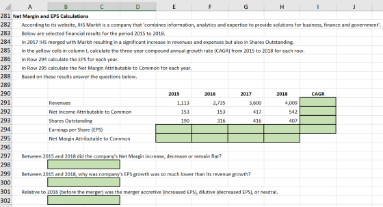 TI А B с D E G H J 281 Net Margin and EPS Calculations 282 According to its website, IHS Markit is a company that combines in