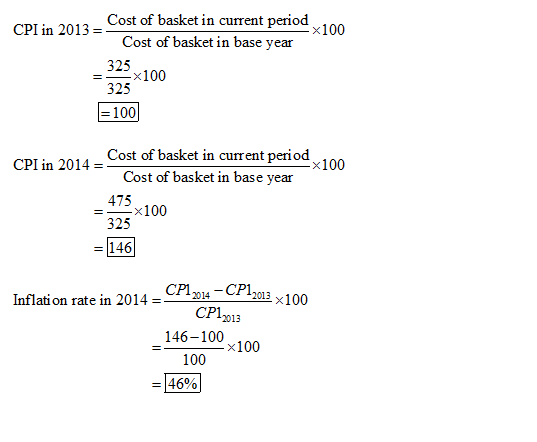 Cost of basket in current period x100 CPI in 2013 Cost of basket in base year 325 325 一_×100 100 Cost of basket in current pe