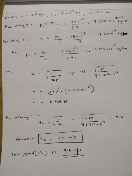 -3 Giren, u = 4.8 m/s , m. 3x10 kg (20.41 For string 1 p, ami = 3x10 = 7.317x10 kgim 1: 3 7 .5x10 kg for 0.41 c ).829 x yo po