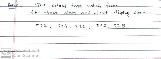 The actual data values from the above stem- and leaf display are 522, 524,524,526,529 feel scanned with CamScanner