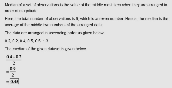 Median of a set of observations is the value of the middle most item when they are arranged in order of magnitude. Here, the