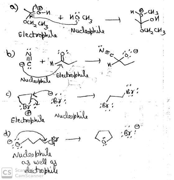 a) Toon + nocna no-H3 - Electrophile Nucleophile ou cha e Electrophile Naclasphile Nuclephile By Nude phile as well as Scanel