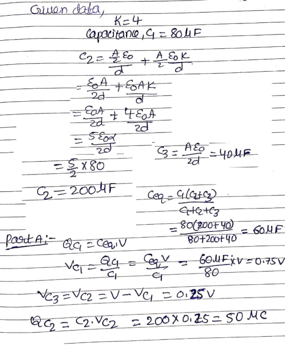 Given data, Ke+ capacitance, G = 804 F C2:40 +4 &A EGAK a 20- Eat + पEA za 20 डर दु: Ao -404 3D x80 C=2004F D Ceq = G(GHz) GH