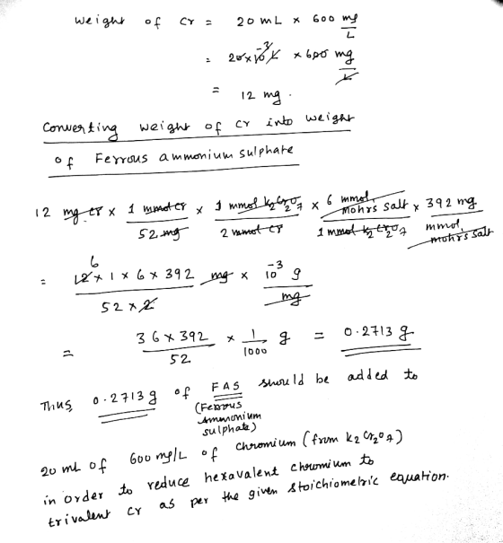 1 2 Ferrus a mmeniuw sulphare 3 xlo 9 3 6 x 392 x1 52. Thus 0.27133 ‘f FAS ld be added to su lphat,) to reduce hexavalent chu
