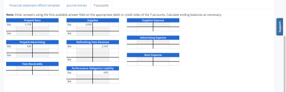 Financial statement effects template Journal entries T-accounts Note: Enter answers using the first available answer field on