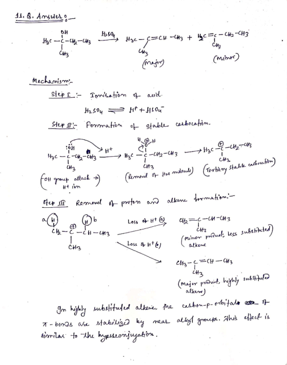 11. 8. Answer: - Ho soy - Hye-C=CH-CH2 + Hye H₂c -c-Chi-CH3 CH3 HyCE-CH2-CH3 cus (majin) (minor) Mechanism step £: Ionisation