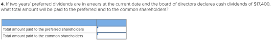 4. If two years preferred dividends are in arrears at the current date and the board of directors declares cash dividends of