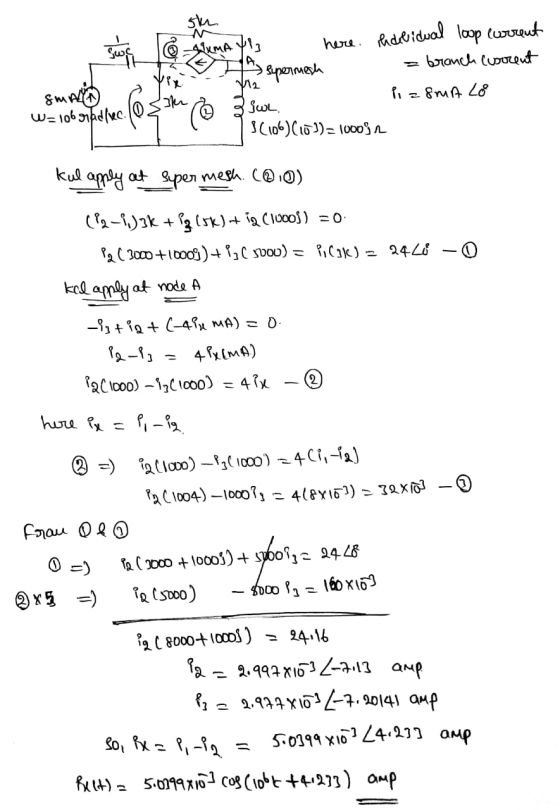 sk here. Individual loop current branch cuorrent A supermesh V12 SMAD Piz8nA LO Co. th W=106adlec SWL. $(106) (103) = 1000gr