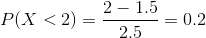 P(X<2) = \frac{2-1.5}{2.5}=0.2