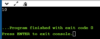 10 --.Program finished with exit code 0 Press ENTER to exit console.