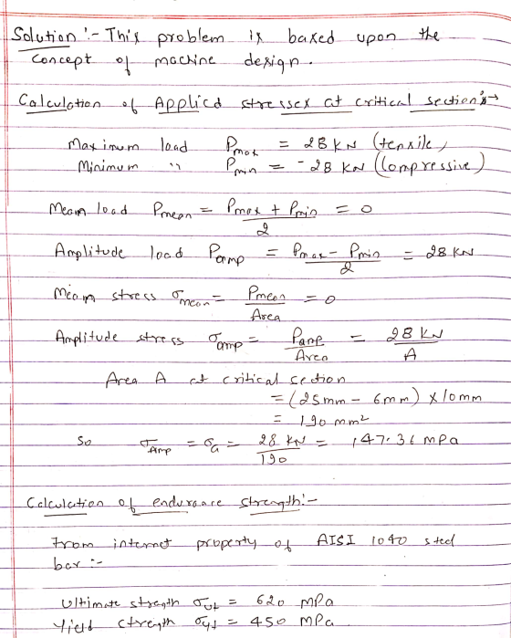 upon Solution - This problem in baxed concept of -machine design. Calculation of Applica stressex at critical sections Maximu