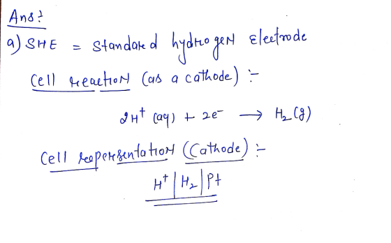 And? a) SHE hydhre JenN Elestmde Cell eaetoN (as a cathode) Stamdok d Энt HCa) Ca) 2e Cell eapernto tror Cathode)