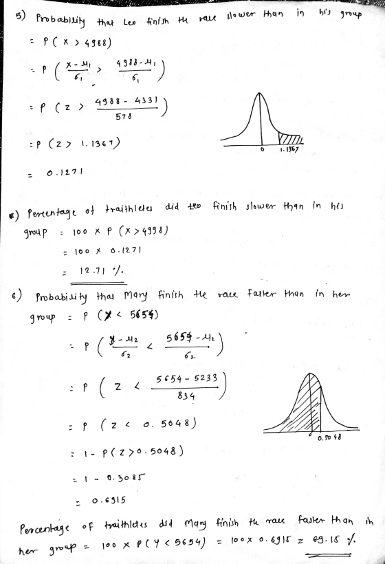 5) Probability rave slower leo finish the than in his group that Le Probability that EPCX > 4988) . 4988-4 P / X - Me :P (2 >