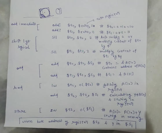 ។ who register add immediate addi addi SHI 2 ΟΥ shift lgt multiply content of $to legical SI $to, $2000, lo # $to=o+10=10 $ti