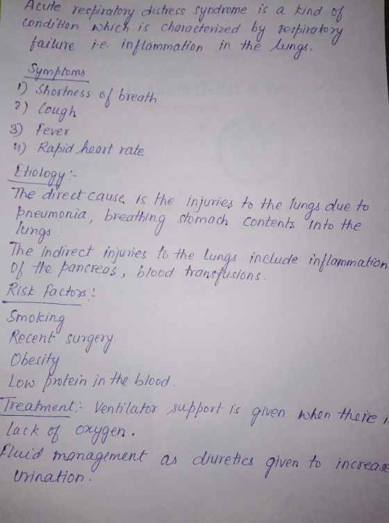 syndrome is a kind of failure ie. injlamomotion İnth in Symptoms りShortness 6lbreath 2) Lough 3) fever t) Rapid hoart rate Et