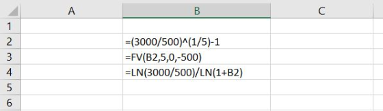 (3000/500A(1/5-1 =FWB2,5,0,-500) =LN(3000/500/LN(1+82) 4 6