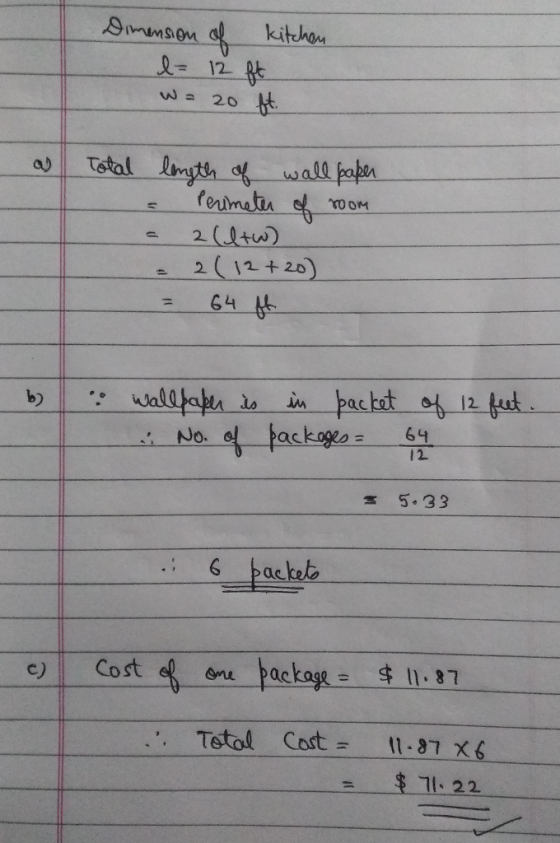 D- 12 64 12. = 5-33 87 c) ll cost ef one package $ 11.87 ome ackag Total Cost= 11-87X6 11 22