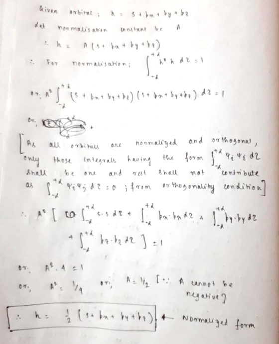 aiven orbital; h= 3 + bn by tba det normalisation constant be a ha Alst but by abe) hd 2:1 T normal saloni but by + b 2) (3 +