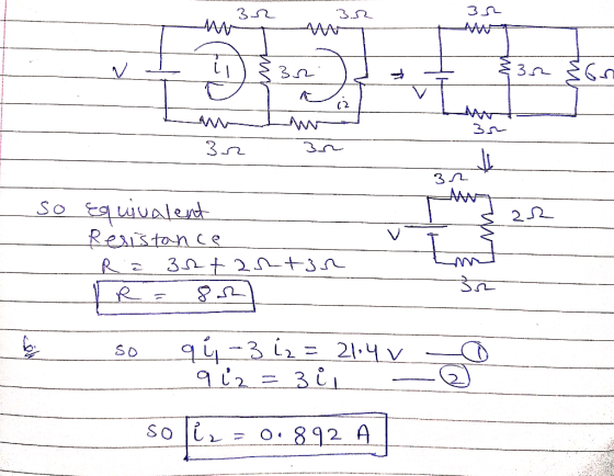 32 3.2 32 M M v 05 32 $35 86 (2 3.5 3n K 32 22 so equivalent Resistance Re 3rtartir R 82 Im 3r for SO qú-3i2= 21.4v qiz = 3 i