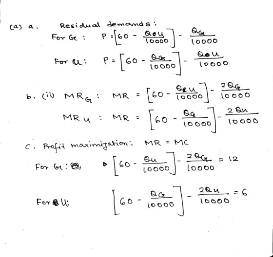 Residual demomds. Ca) a. For Ge 10000 (o00o P[co For u 1o00o 2 66 b. MRG 60-TO000 MR 2 Qn MR u MR - loooo c. Profit maximigat