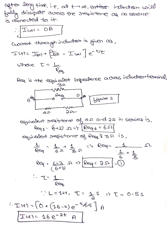 after long time, ie, at tto. entire incluctor will fully dissipate across the resistence as no scolore is connected to it. Ic