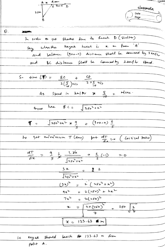 c roox classmate 250m Date Page B In oroler Host Shorkst time to reach D (Sheltes) 2 say whose the kayak beach is from Á bal