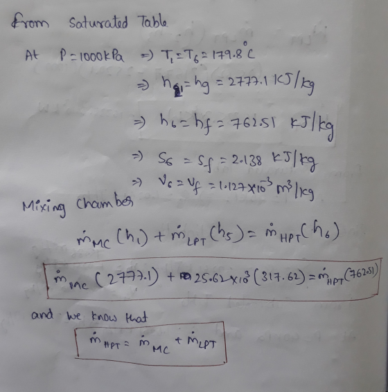 from Saturated Table At P= 1000kPa =) T = Tg = 179.8 C - hi-hg = 2777.1 777.115/19 =) ho= bf = 76251 kJ/kg =) S6 = Sf = 2.138