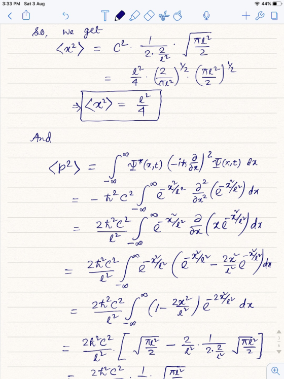 3:33 PM Sat 3 Aug 44%D so 5 TN040 ° +80 80, we get And 07 <62) = 5*D*(2,4) (-ih g)? 2 (,7) da - tec? se ne dore 2%) on = 24 C