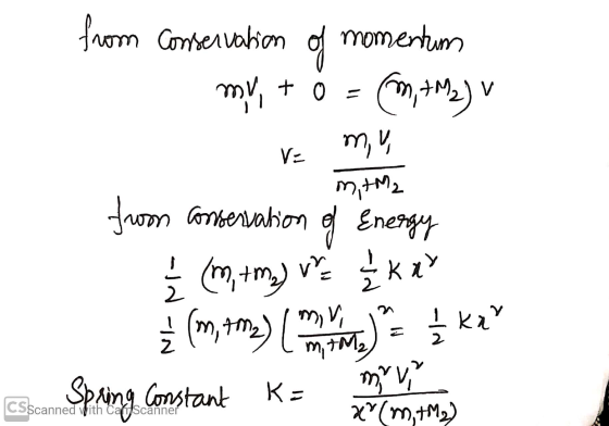 from Conservation of momentum my, to = CM,+M2) v Ve mu mitme from conservation of Energy Ź (m, tm.) ve Erker (em, tma) on pre