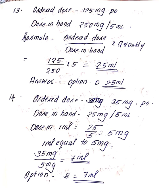 13. x 5 Osdead dose - 125mg po Dose in hand 750mg 15m2 fosmala. Osdead dose x Quantly Dose in hand 175 25 m/ 250 Answer Opti