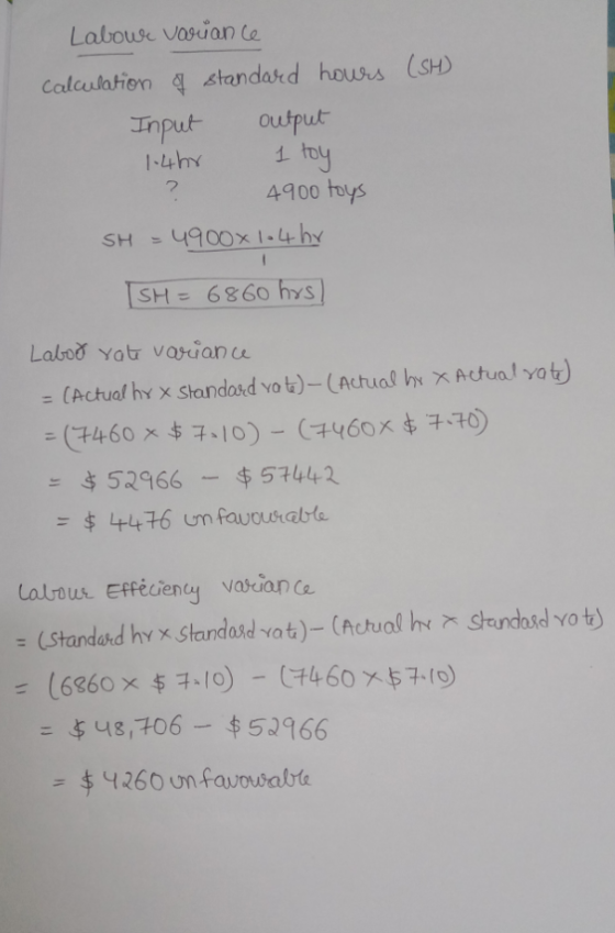 Labour variance calculation of standard hours (SH) Input output 1.4hr ? 4900 toys SH = =4900x 10 4hr 1 toy SH=6860 hrs Labor