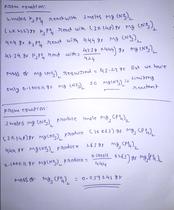 From equation: 2 moles & Po react with 3 moles mg (Ng), (2X 212) 88 kpq react with (34148288 mg (NO) 424 gr K₂ Pol react with