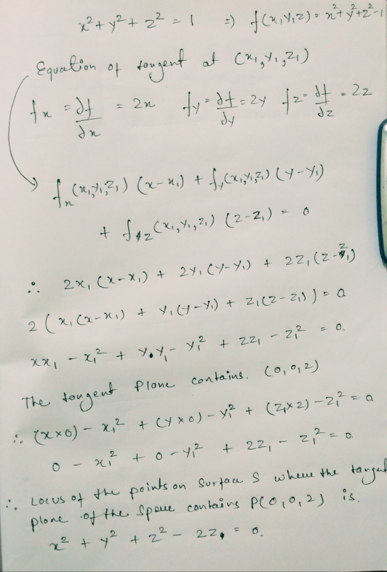 2 2 2 5) f(x,y,z) » ntý x² + y² + z2 = 1 Equation of sougent at Cry 31,7) fo=df - 2 = 2n ty=d7-24 12-04 22 dz dy dn fo(2,803