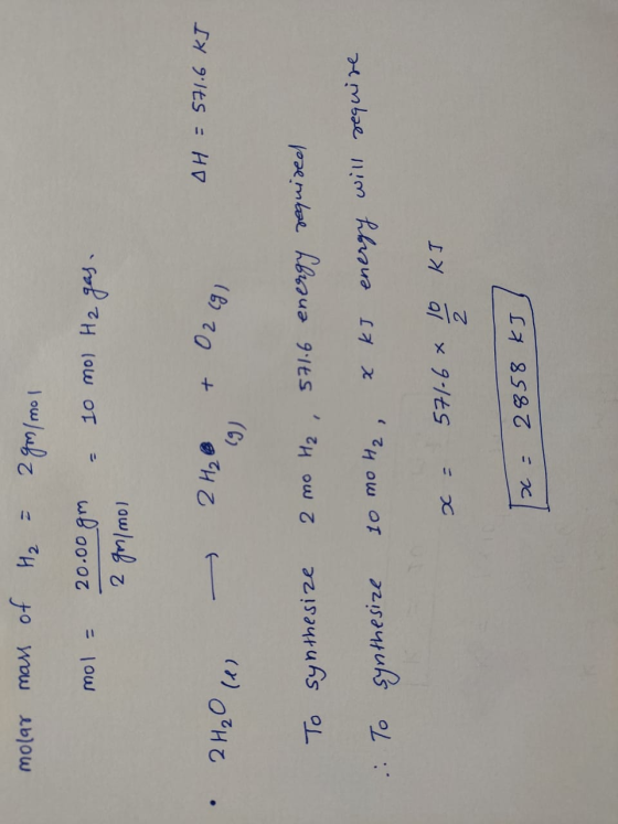 ІЯ 8587 - 3 Ix 91 x 9.1ts = x synthesize .: To 10 mo H₂ , x kJ energy will require [eәe mləd KB иә 9-les и оw а теләче и Бs
