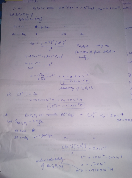0 2 A (aq) + 382 Caps SB (ar) seation Ksp = 4.2x1024 estable 1. Cal AB (4 Let solubility of A. B₂ (s) be xmole At to garbage