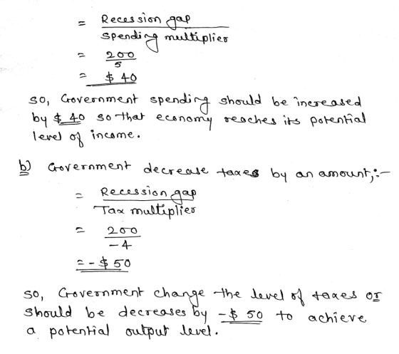 Recas sis jap spendi multi plie so, Government spendia should be need roernment decresie taxes by an amount Ta mult 4- 5 0 so, Crovernment ch should be decreoses 5y - 5 a potenhỉa/ output lud +o achieve