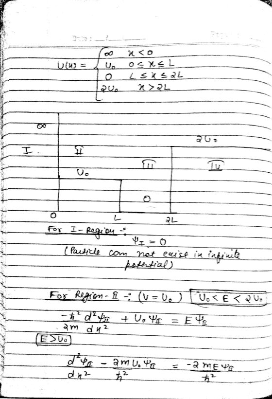 . (M) = ww Luo osas L alsk sal Que nal Foy I- Regio (Particle com not exist in intine E< QU For Region - - Det (U=U. U + UoY