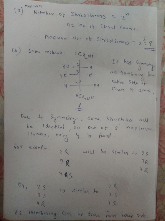 maximum (0) Number of Stereol Somery a zn. na no. of Chiral Contre. Maximum No. of Streoisomers = 228 (6) Groven moklub: no I