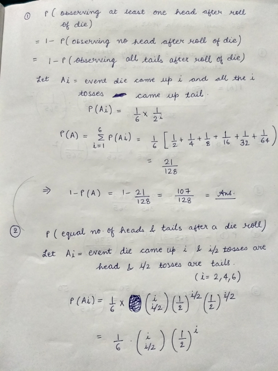 p(6bsenNǐng, at least ene head atton kAll due) 1-f (Alsey Nina, all tails atter s(eU, ot die) = tosses came up tail G L 2 4 6