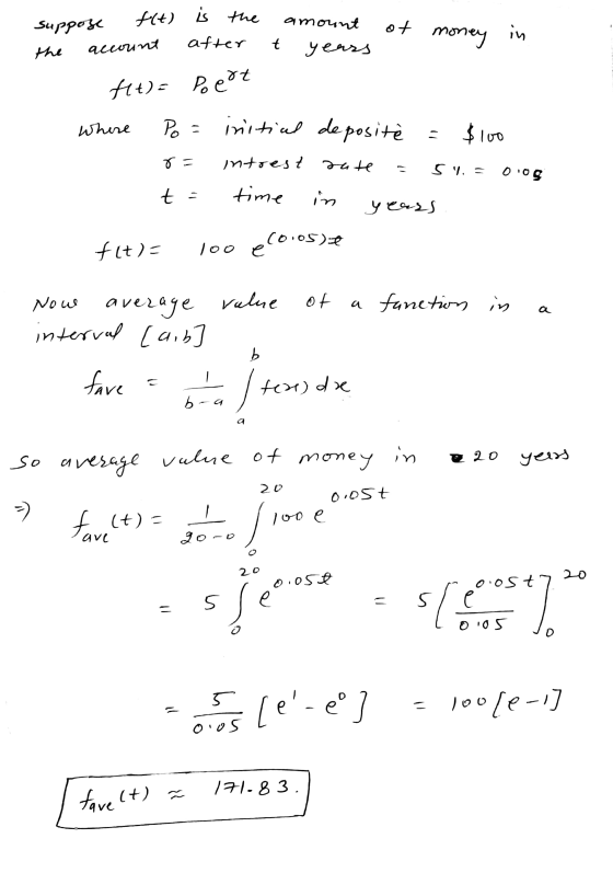 ft) is f(t) Suppose is the the amount of money in the account after t years ft)= Poert where Po= 8= t = initial depositi = $1