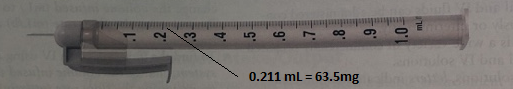 0.211 mL = 63.5mg