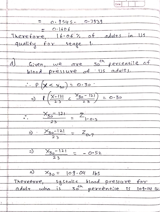 0.7933 0.35us. 0.1606 16.06% Therefore, adults in us of 1 qualify for stage al th we 30 adulte. riven, are percentile of bloo