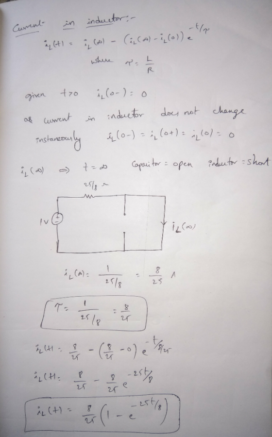 Current in inductor, įHI = q (ool - Ci(a)-{(o) e le where &- 4 / 4 given to į(or) = 0 as current in inductor does not change