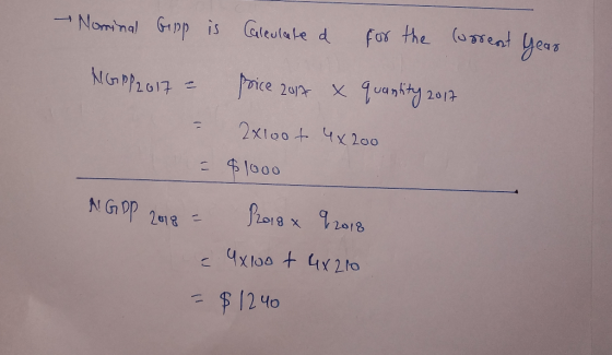 Nominal Gepp is Calculated for the current year NGB/2017 - poice 2017 x quantity 2017 2x10ot 4x200 = $ 1000 ^ GPP 2018 = /201