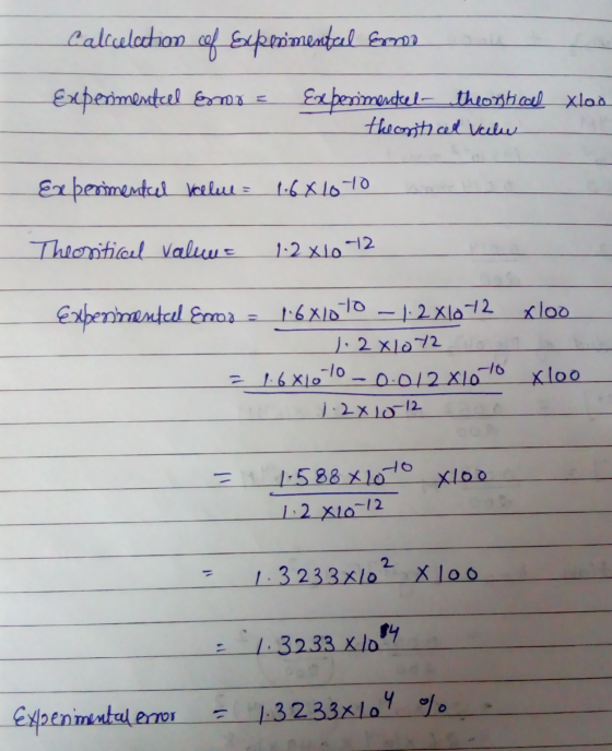 Calculation of Superimental er Experimenteel Ermo e Exeberrimended theoristical theoritical Vale xloo En benimentel Vellue =
