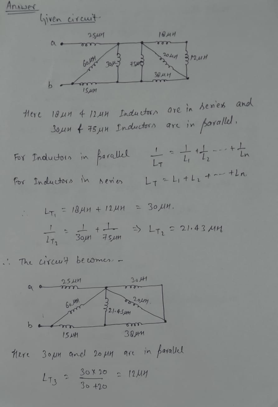 Answer Given circuit asun 18MH aa 2004 312 un Gol 304 tsun 38MM botom Isun Here laun 4 12 un 3oun of 754h Inductors Inductors
