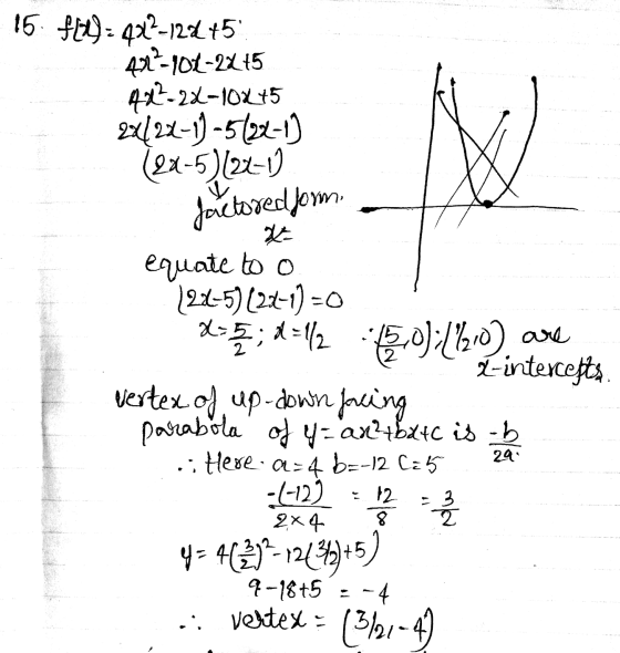 factoredfom. 16. fby - 4x2-12245 471-101-2215 432-2X-10X45 22[22-13-5122-1) (24-5)/22=1 있은 equate to o 122C-5) (22-1)=0 X=8=1