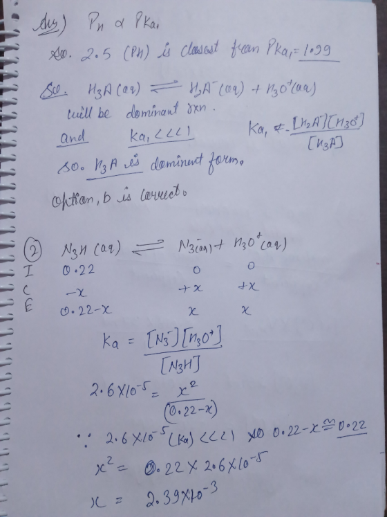 E dy) Pn a pkai So. 205 (PH) ů clasest frean Pka;= logg So. H₂A (ar) - H₂A (aq) + 1₂0 cha) will be dominant oan. and ka, LLLL