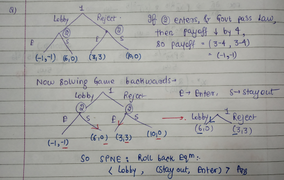 Reject law, w of 2 enters, & Gout pass then payoff & by 4, 8o payoff = (3-4, 3-4) =(-1g-) (-1,-1) 60) (3,3) (100) Now solving